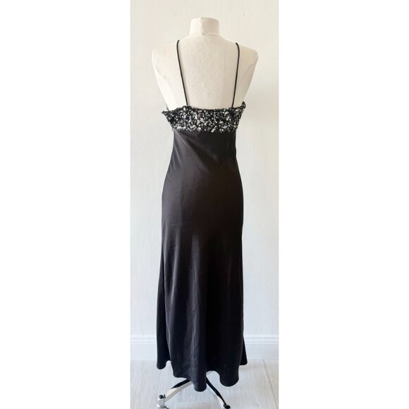 Zara Black Satin Silver Sequin Cami Slip Maxi Dress Party Cocktail Size XS - Picture 6 of 7